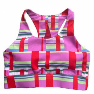 Katie Kortman Pink & Red Striped Block Sports Bra S